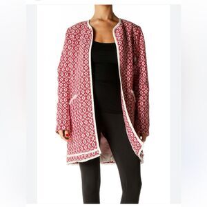 Cynthia Rowley Red Tweed Textureed Open Front Jacket Cardigan with Tassel Trim M